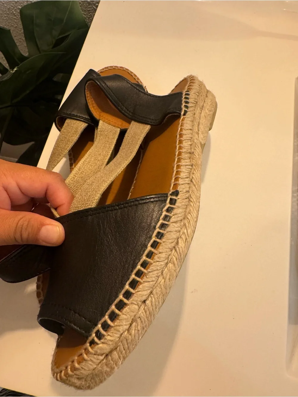Black Slingback Espadrille Sandals with Elastic Strap Comfy for Summer